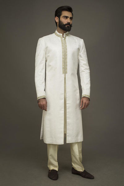 Picture of White sherwani with tila work