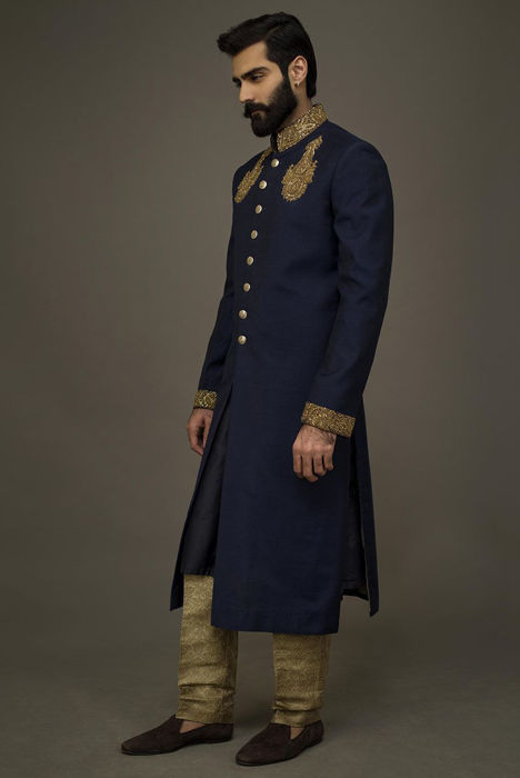 Picture of Blue sherwani with kora dabka work