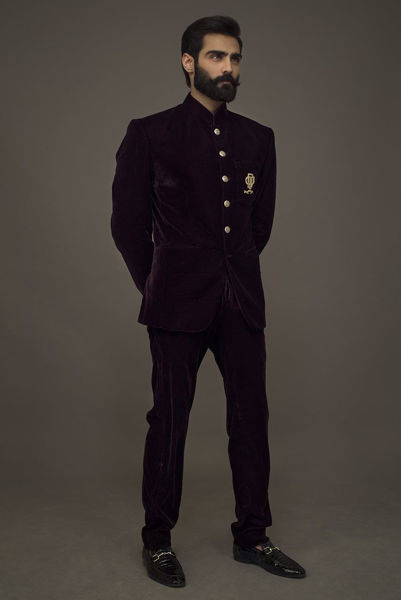 Picture of Maroon velvet prince coat pant