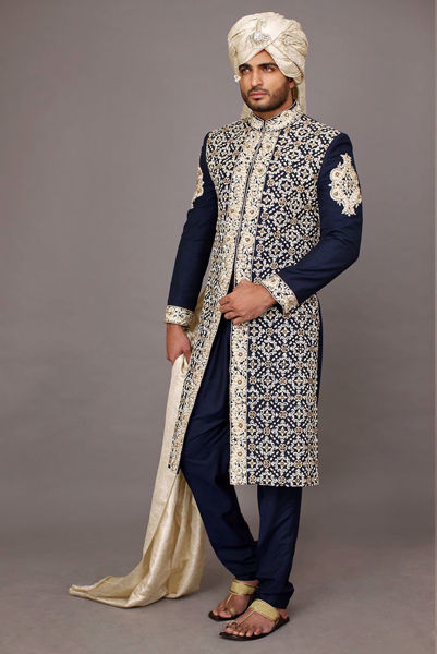 Picture of Navy blue embellished sherwani