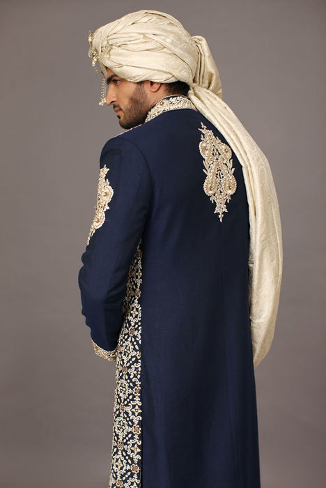 Navy blue embellished sherwani