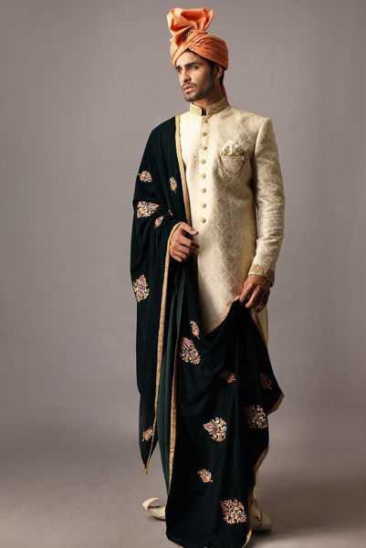 Picture of Cream jamawar sherwani