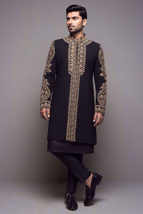 Embroidered black sherwani