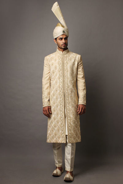 Picture of Cream embroidered sherwani